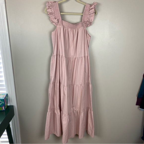 English Factory Tiered Midi Dress in dust pink pockets - Picture 2 of 10